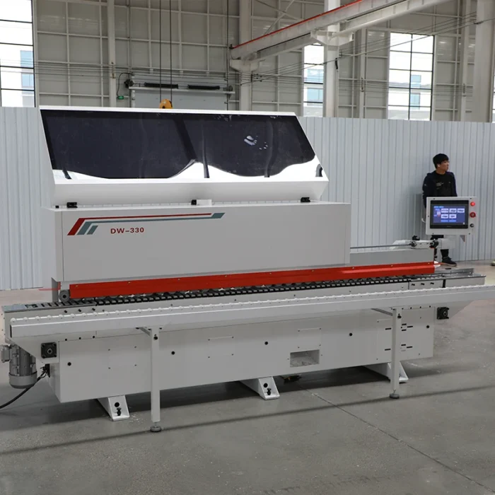 Automatic Edge Banding Machine DW330 PLC Control Double Row Press Wheels Profile Trimming Arc Scraper No Glue Residue - Image 3