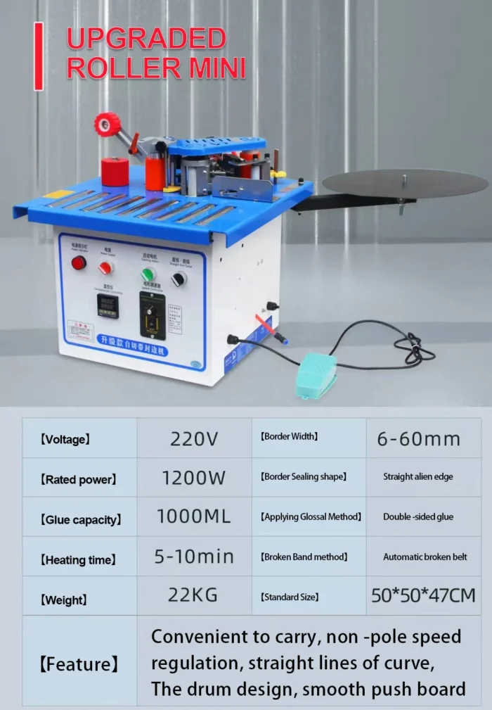 Portable Edge Banding Machine Benchtop Hot Melt Glue System for MDF Particle Board Straight Curved Edge Sealing - Image 6
