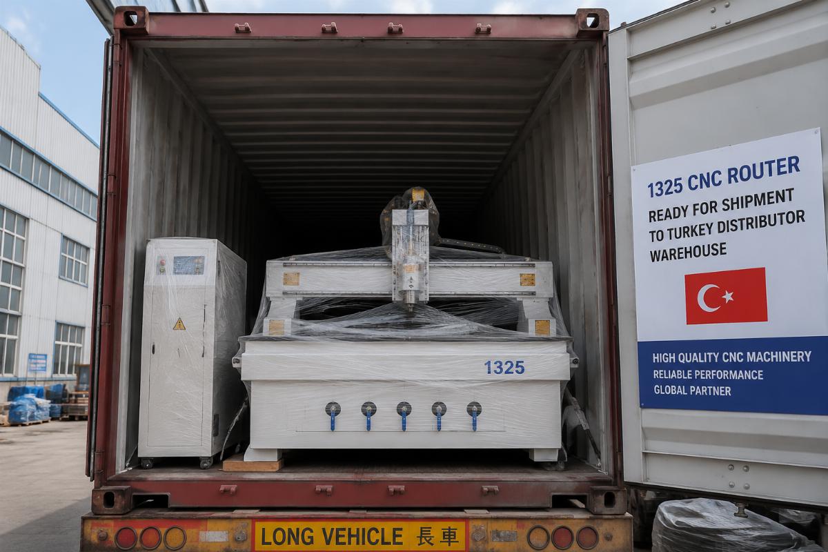 1325 CNC router shipments for Turkish woodworking machinery distributors Container of 1325 CNC routers ready for shipment to Turkey distributor warehouse