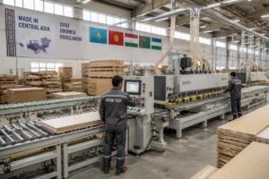 Central Asian woodworking factory operating automated production lines