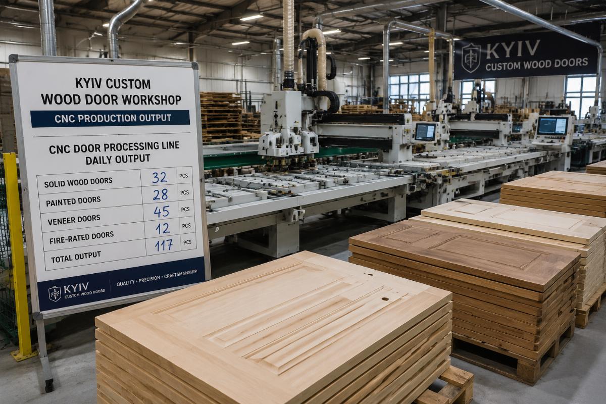 CNC door processing line daily output Kyiv custom wood door workshop CNC production output