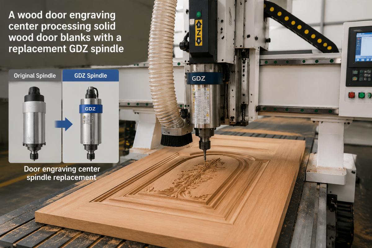 door engraving center spindle replacement A wood door engraving center processing solid wood door blanks with a replacement GDZ spindle