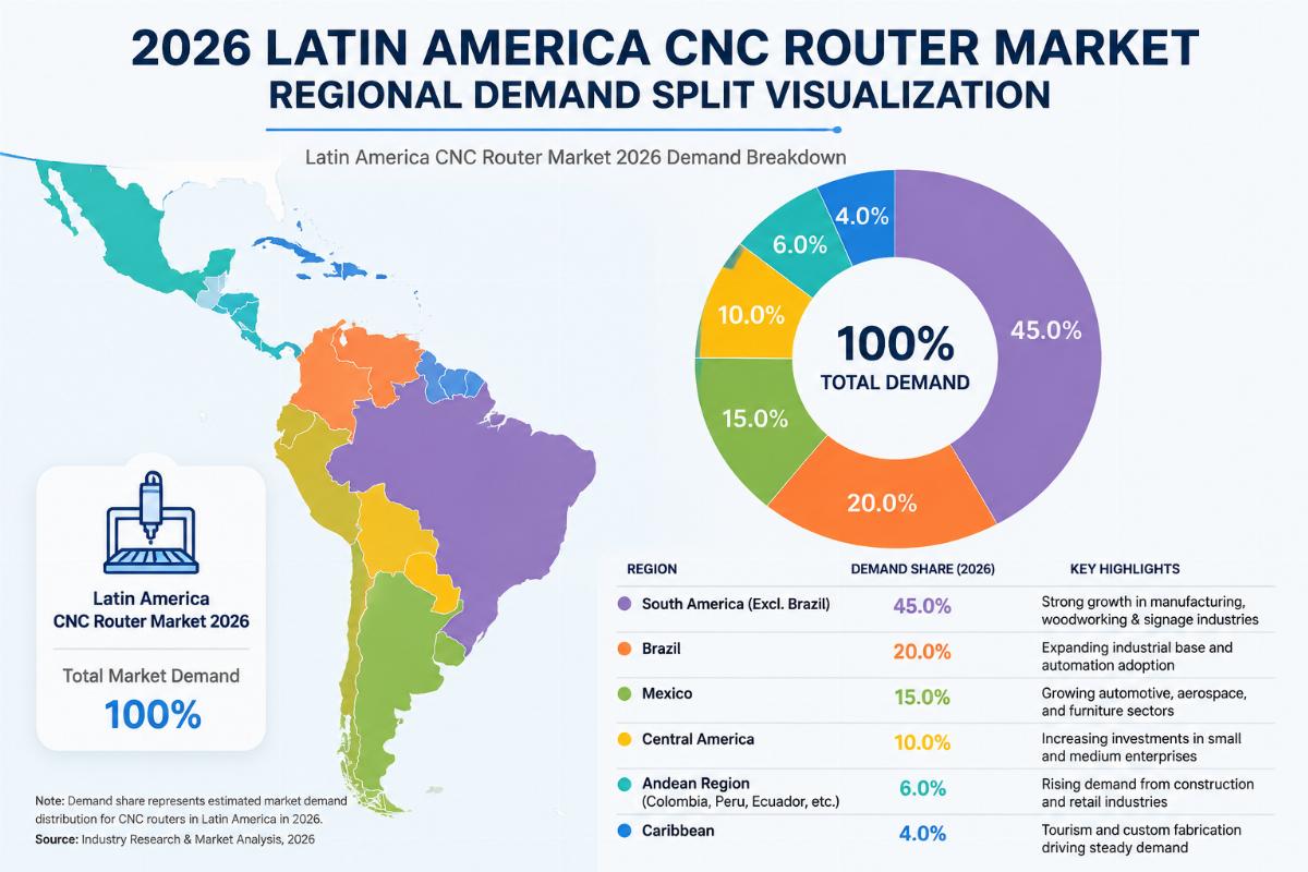 Latin America CNC Router Market 2026 demand breakdown 2026 Latin America CNC router market regional demand split visualization