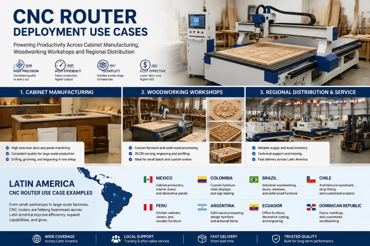 Latin America CNC router use case examples CNC router deployment use case for cabinet manufacturing, woodworking workshops and regional distribution