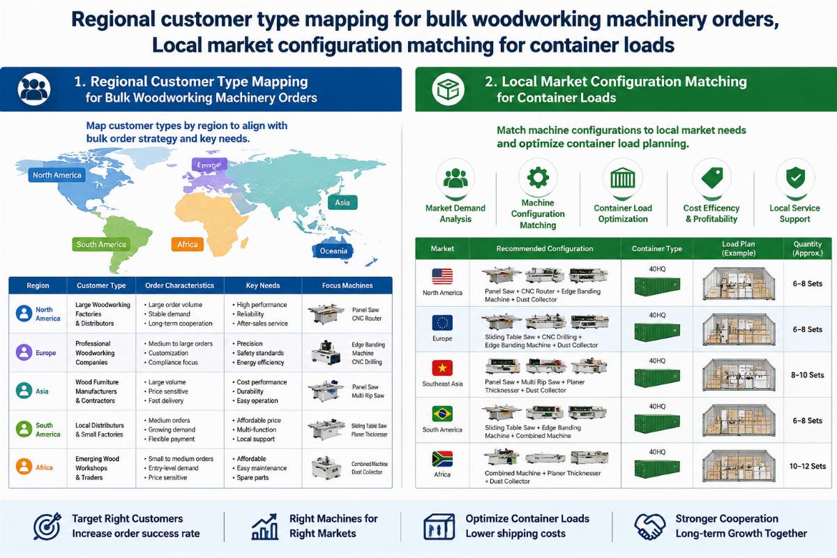 Local market configuration matching for container loads Regional customer type mapping for bulk woodworking machinery orders