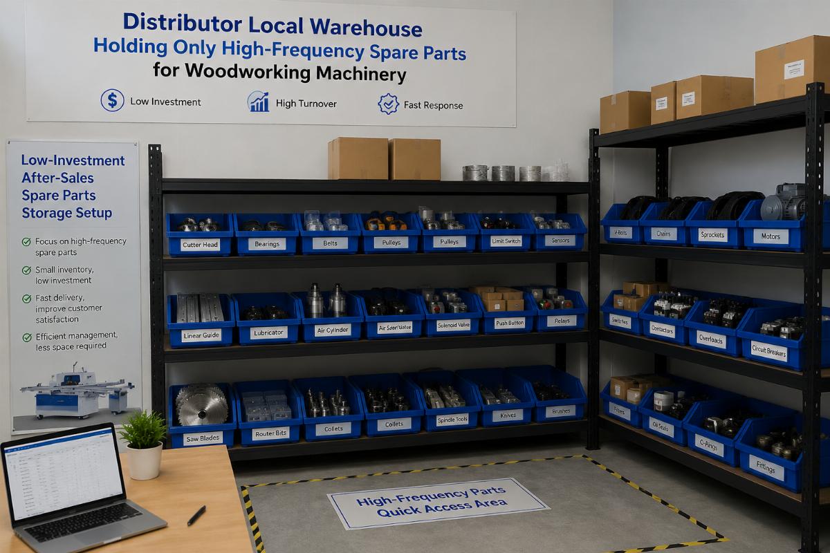 Low-investment after-sales spare parts storage setup Distributor local warehouse holding only high-frequency spare parts for woodworking machinery