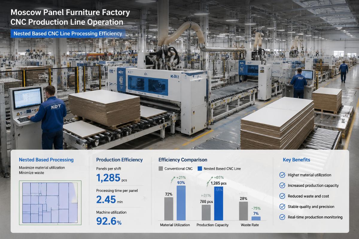 nested based CNC line processing efficiency Moscow panel furniture factory CNC production line operation