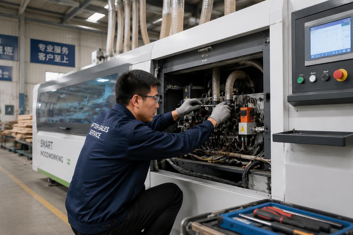 On-site equipment maintenance service Woodworking equipment after-sales engineer conducting on-site maintenance