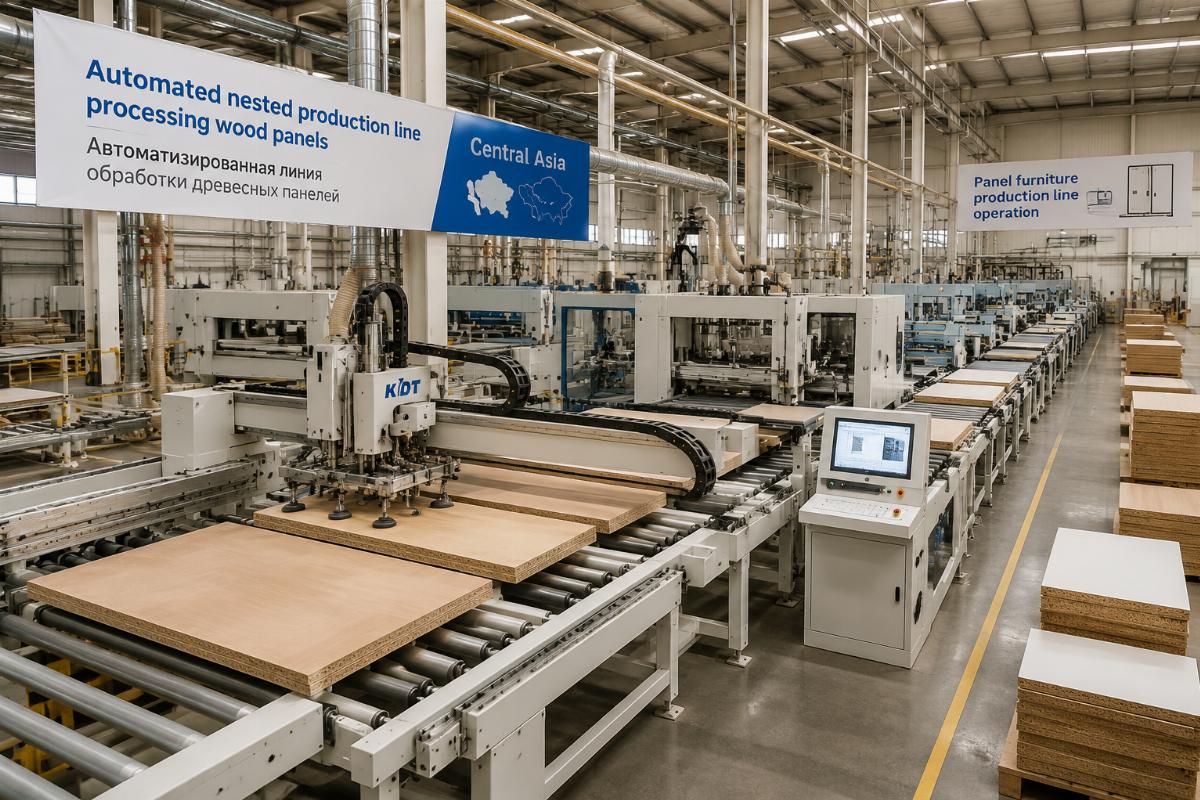 Panel furniture production line operation Automated nested production line processing wood panels in Central Asia